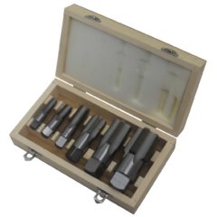 6 Piece Carbon Steel NPT Pipe Tap Set 1/4" - 3/8" - 1/2" - 3/4" - 1" and 1-1/4" in Wooden Case